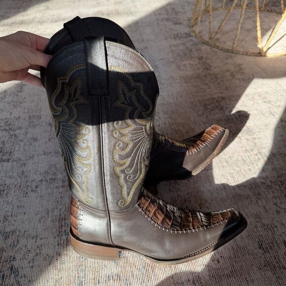 Mens Western Rodeo Boot Real Crocodile Belly Skin Leather Brown 26.5 US 8.5 - Picture 7 of 16